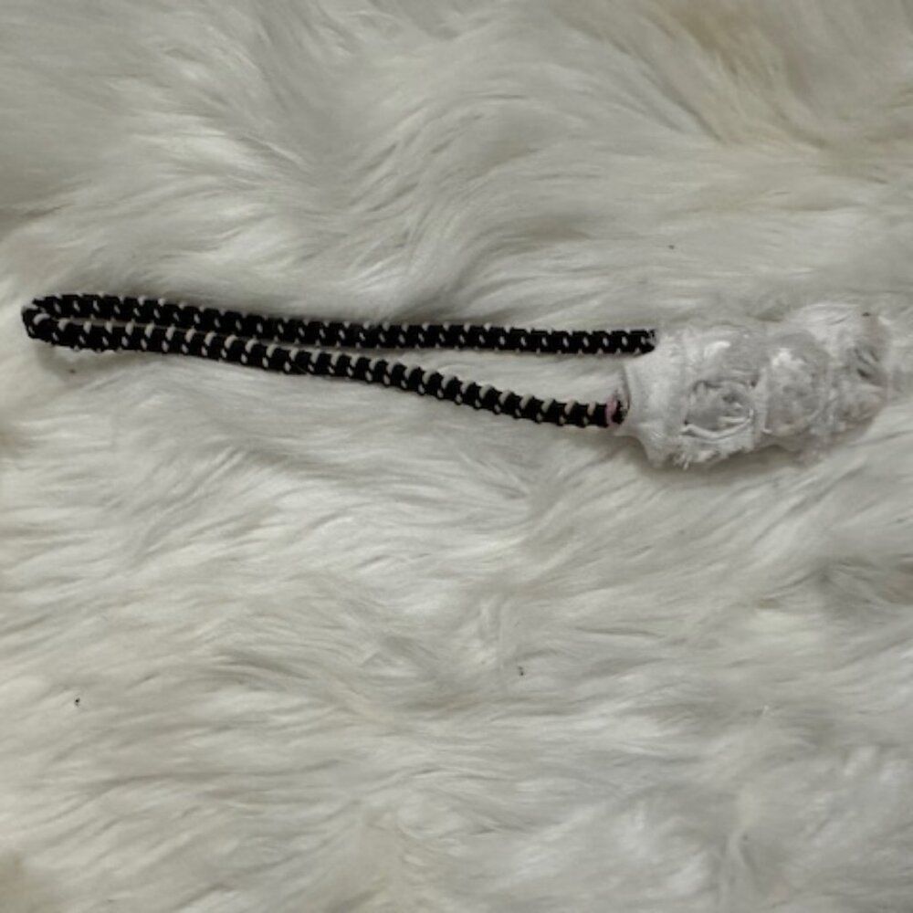 White Double Bow Shabby 3" Flower on Black & White skinny elastic headband 7585